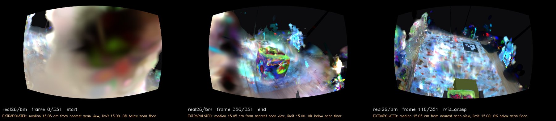 Three rendered frames from the same clip. All three fail the viewpoint check.