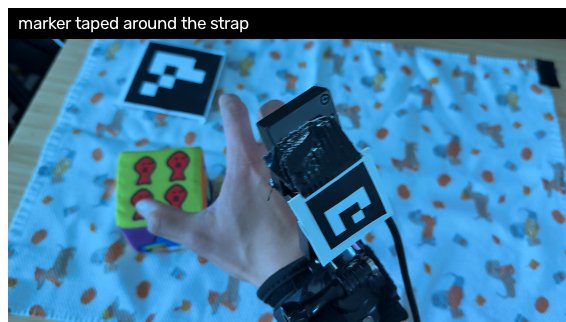 Attempt two: a second marker taped around the strap. This time the marker is wrapped around a curve.