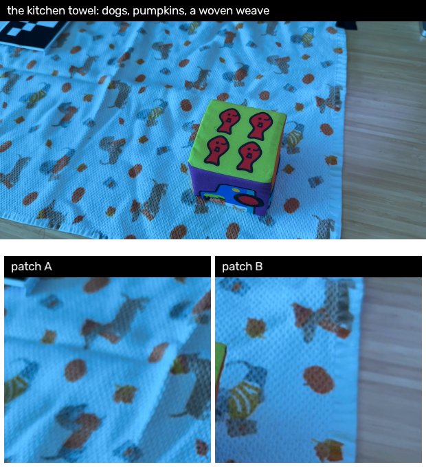 Two patches of the towel, which the matcher cannot tell apart.